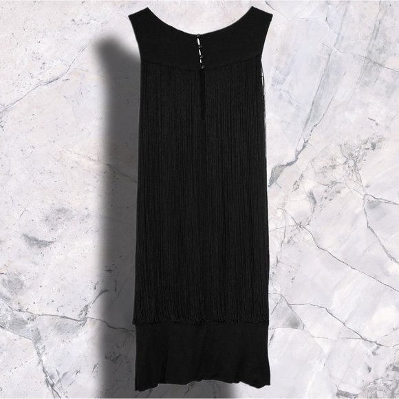 Ella Moss Dresses & Skirts - Ella Moss Drop Fringe Little Black Dress with Buttons Up the Back Neck sz L